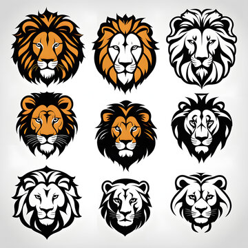 Lion head logo collection with simple white background