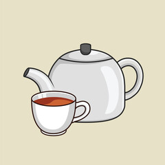 Teapot and cup of black tea vector illustration