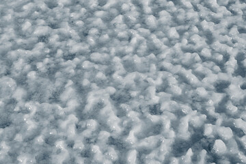 Frozen snow surface covered with a crust of ice.