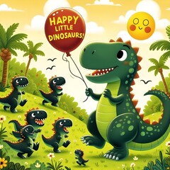 Happy little Dinosaurs t-rex in yellow
