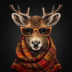 a deer in glasses and scarf, in the style of realistic images created with Generative Ai