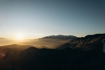 Fototapeta premium Mountains at sunset in winter.Top view of the mountains