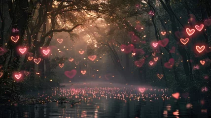 Gordijnen enchanted love forest in the valentines day pragma © Summit Art Creations