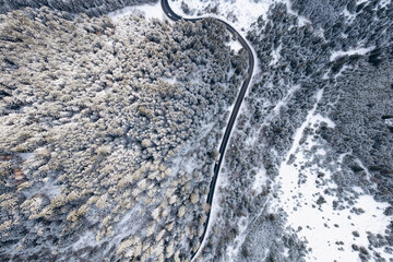 Aerial view of spectacular mountain road.Serpentines Romania.