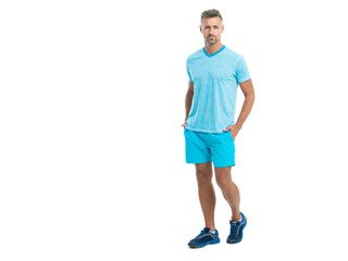 fitness working out in the gym of man training, banner. full length of fitness man after exercising. fit man wearing fitness clothes isolated on white. Handsome man doing sport in fitness studio