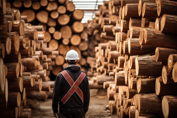 lumber worker examining their work