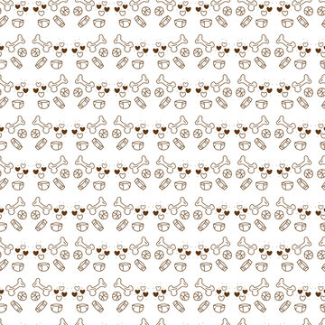 Dogs things doodle. Seamless pattern with cute dogs things and hearts. Great for wrapping paper.