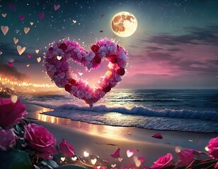 Flower heart on the beach