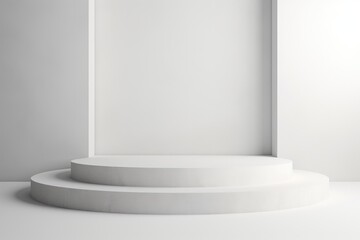 Fototapeta premium White podium 3D illustration platform podium with plant product presentation background.