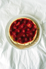 Fresh raspberry pie with cream cheese.