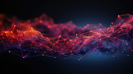 Abstract background with a cyber network grid and connected particles,global data connections concept.