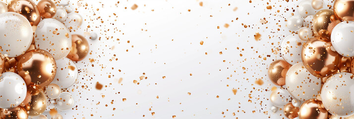 Happy birthday Confetti and ribbons gold orange balloon, confetti, design template for birthday celebration.Party balloon concept - obrazy, fototapety, plakaty