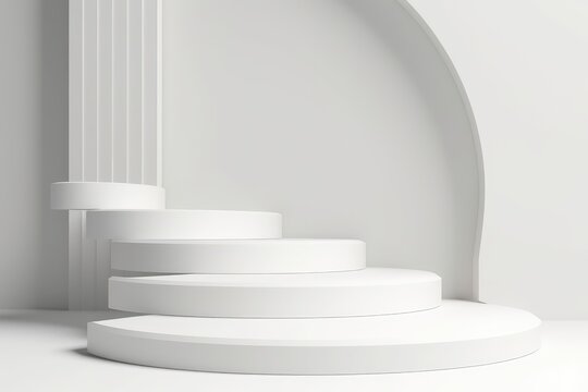White podium 3D illustration platform podium with plant product presentation background.