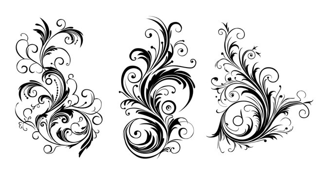 Calligraphic floral design elements and page decoration. Elements to embellish your layout
