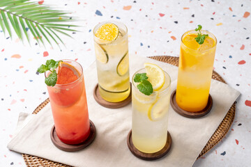 Ade, grapefruit, lemon, orange, cream latte, latte, milk tea, matcha, fruit tea, green tangerine, smoothie, yogurt, Blueberries, black sesame, grain powder, chocolate latte, 