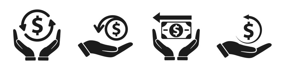 Cashback icon set, money cash back, hands returns receives the money – vector