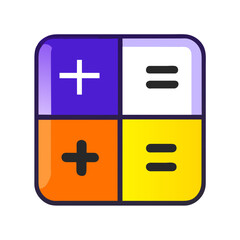 Colored icon for calculator, minus and equal sign in each sector, vector isolated on white