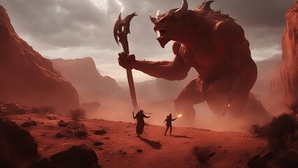 red rock in the desert A brave demon explorer ventures into a forbidden land, where he encounters a tribe of red skinned devils
