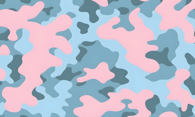 Soft Pink Blue Camouflage Pattern Military Colors Vector Style Camo Background Graphic Army Wall Art Design