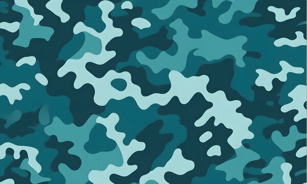 Teal Turquoise Camouflage Pattern Military Colors Vector Style Camo Background Graphic Army Wall Art Design