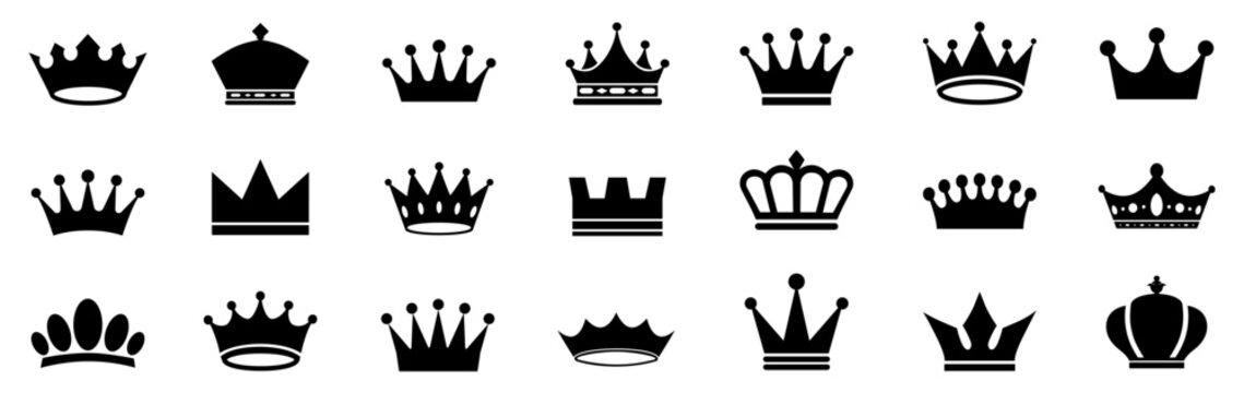 Crown set icons, collection different crown sign, silhouette crown symbol