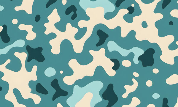 Cream Turquoise Camouflage Pattern Military Colors Vector Style Camo Background Graphic Army Wall Art Design