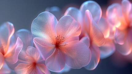 3d rendering of pink and blue flower petals on dark background.