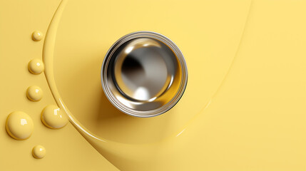A metal can with paint on a yellow background