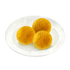 ごま団子のイラスト　中華料理