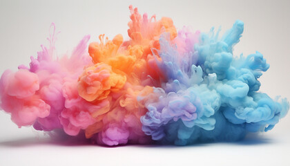 Obraz premium Generate fluffy, cloud like formations of colorful powder in the frame, giving the appearance of soft and billowy clouds against a pristine white background.