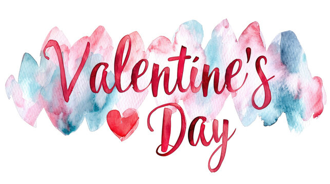 Valentines day lettering with watercolor hearts. Happy Valentine s day greeting card.