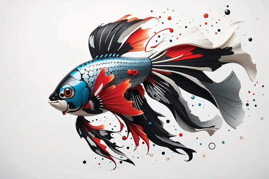 cartoon betta fish painting style