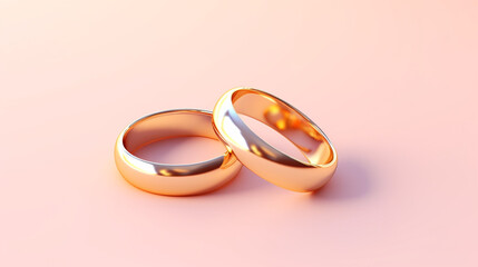 Hyper realistic pair of gold wedding rings on a pastel color background created with Generative Ai