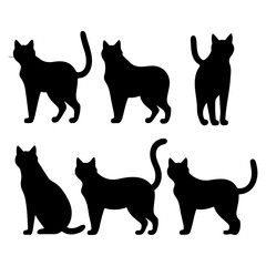 Vector set of cat silhouette. Cat hand drawing animals set and vector illustration