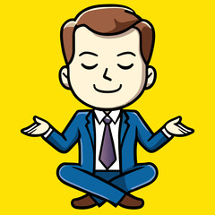 A male office worker sits on the floor with his legs folded and meditates. Relaxing after work in yoga pose.