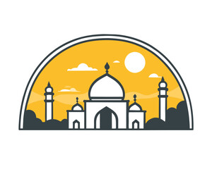 Tej Mahal vector illustration. The historic building is a symbol of India. Sunset and clouds over Agra.