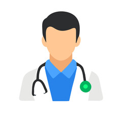 Fototapeta premium Color icon of a doctor in a white coat uniform with a stethoscope. Emergency aid symbol, vector isolated on white