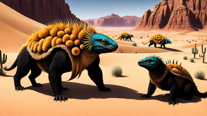 Illustration of creatures inspired by desert folklore and mythology  - obrazy, fototapety, plakaty