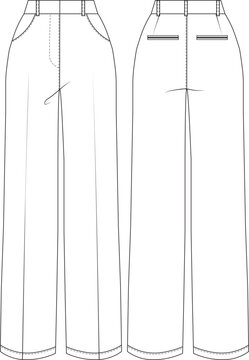 tailored wide leg palazzo sailor pant trouser template technical drawing flat sketch cad mockup fashion woman design style model welt pocket