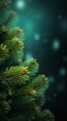 Fototapeta na wymiar Hyper realistic christmas tree green spruce branch, lights created with Generative Ai