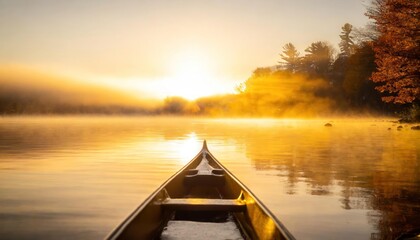  canoe in the morning on a misty lake in Ontario, Canada