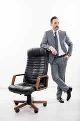 business leadership and success. successful business man in office. office manager boss isolated on...