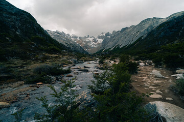 Fototapeta na wymiar Trek to Laguna Esmeralda in southern Argentina close to Ushuaia in Patagonia - dec 2th 2023