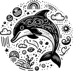 Doodle Dolphin Cartoon icon