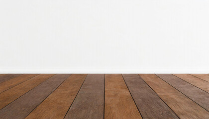 Wooden floor with white wall in the background. Generative AI