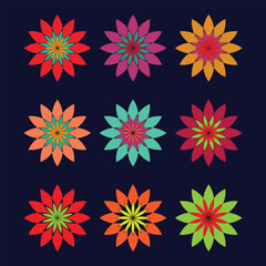 colorful flower mandala set design