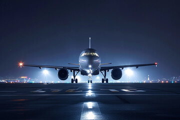 Jet Plane On The Runway At Night