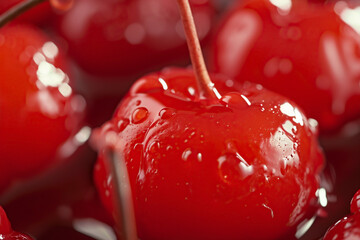 Maraschino cherries. Closeup - obrazy, fototapety, plakaty