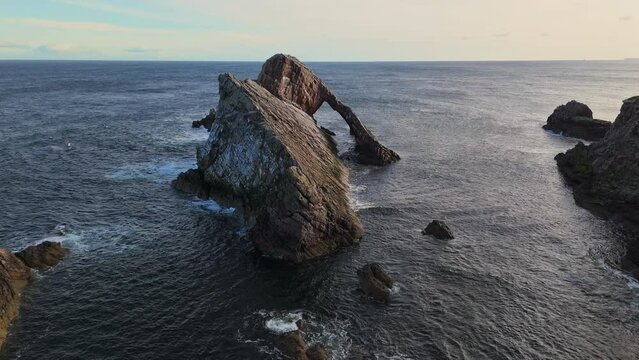 Bow fiddle rock Portknockie Scotland aerial view