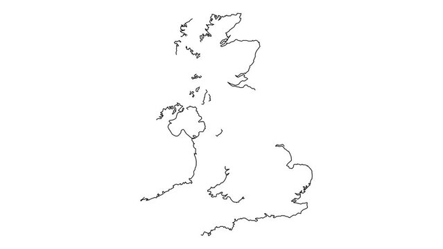Great Britain map, 2D Britain animation, alpha channel, line drawing, 4K resolution 60 fps simple animation.